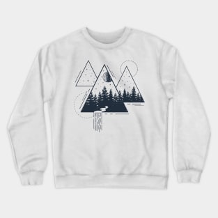 Geometric Nature, Forest, River, Black Design Crewneck Sweatshirt